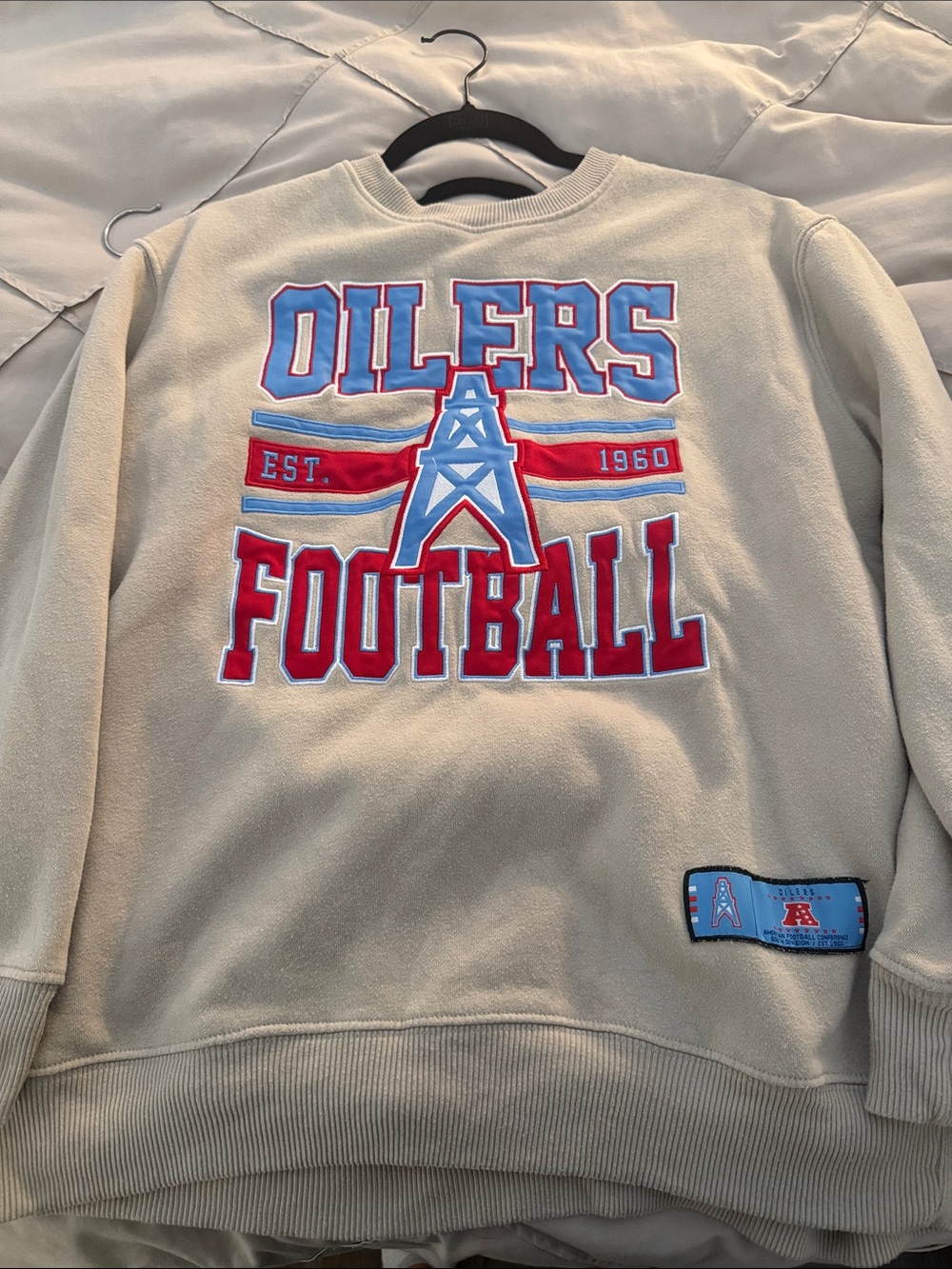 NFL Oilers Football Crewneck - Cream, Red, Blue